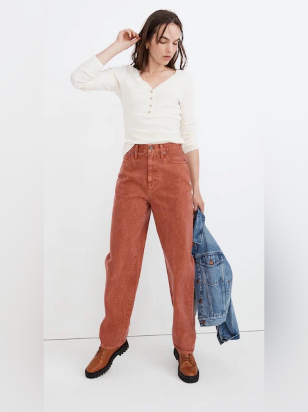 Madewell garments dyed weathered brick baggy straight jeans